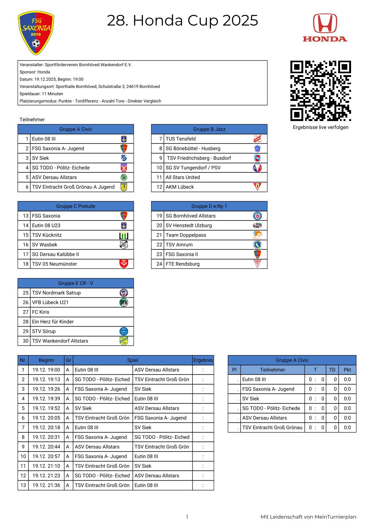 Spielplan 28. Honda Cup 2025 Neu 1