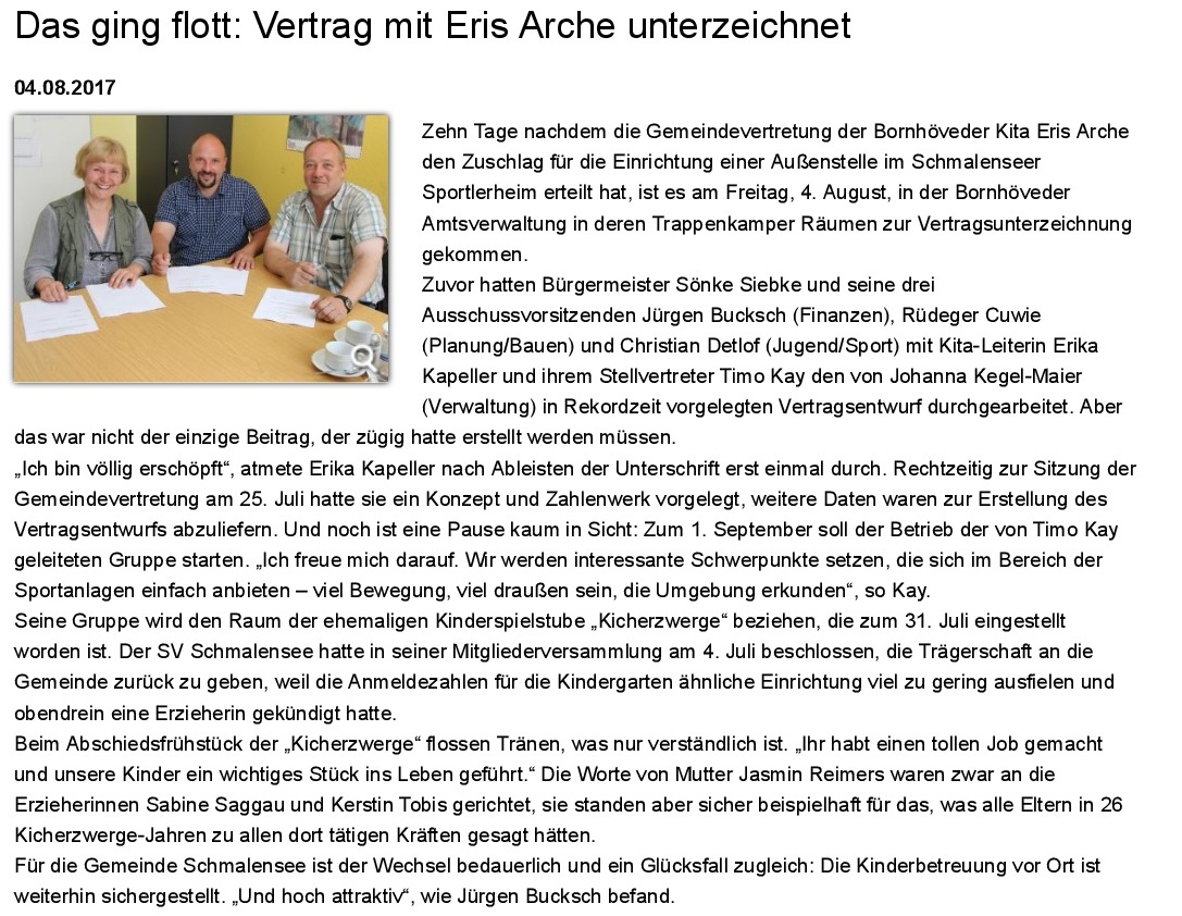 Gemeinde Internetseite Artikel Vertragsunterzeichnung Eris Arche