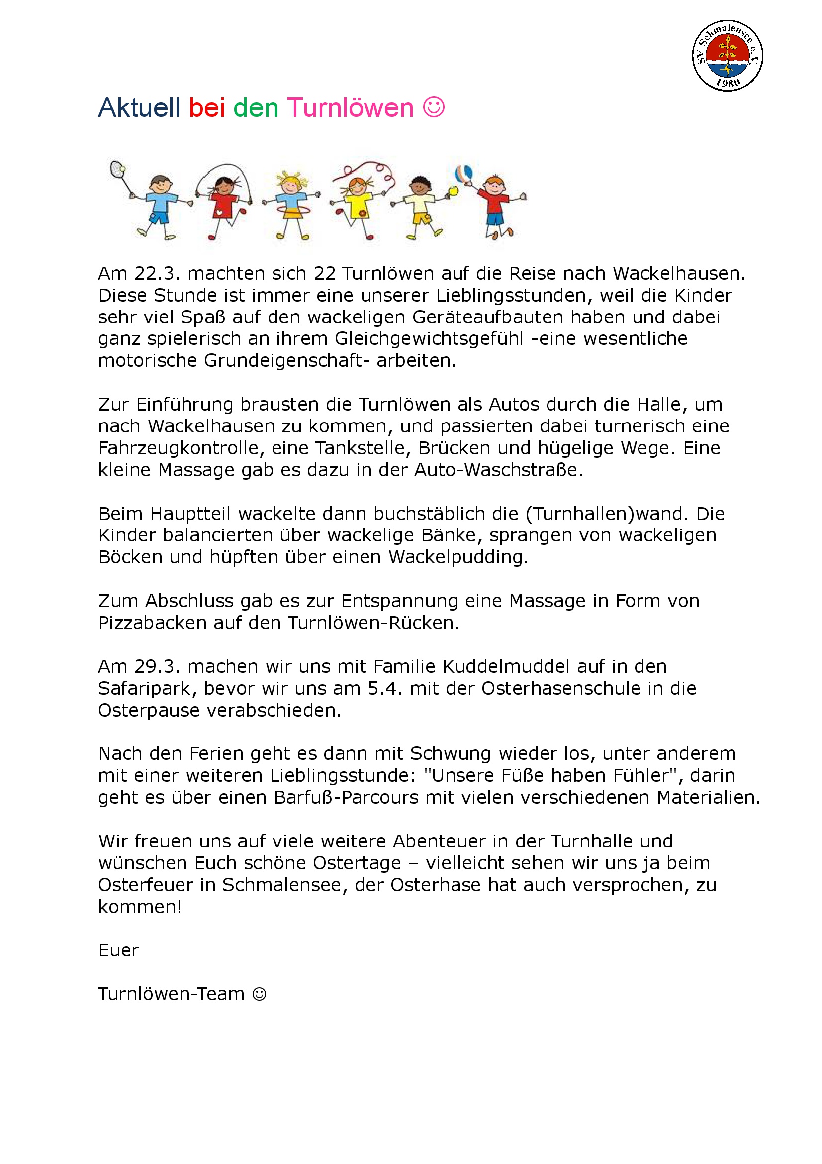 Kinderturnen Neuigkeiten23.03.2017