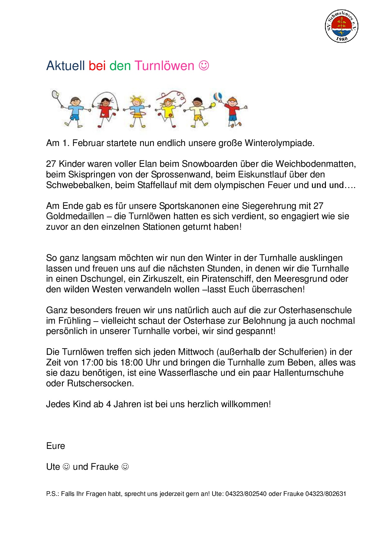 Kinderturnen Neuigkeiten 03.02.2016